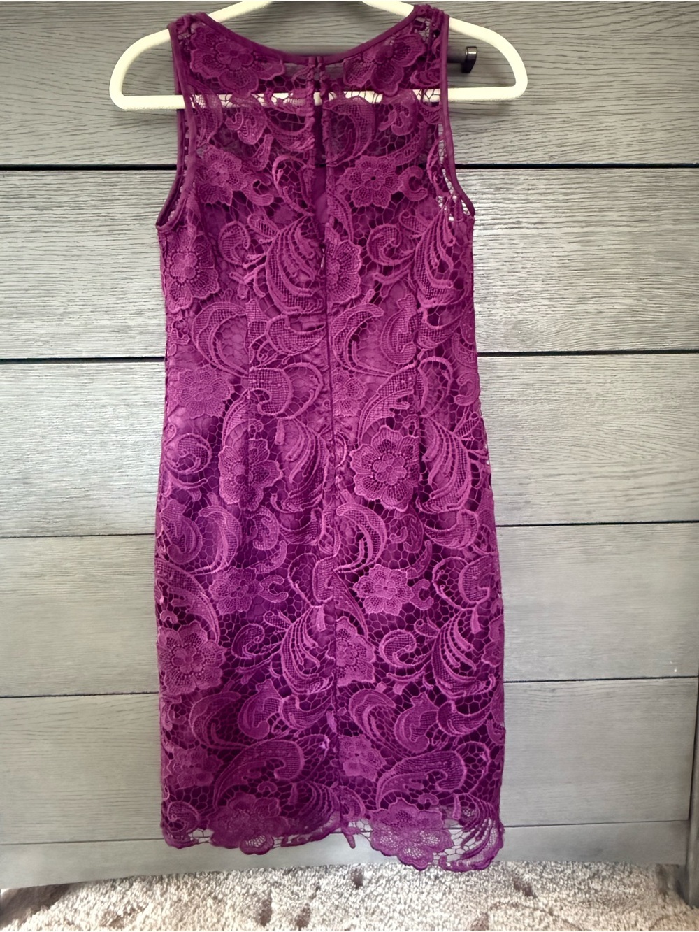 Adrianna Papell Plum Floral Lace Sheath Dress - Picture 3 of 8